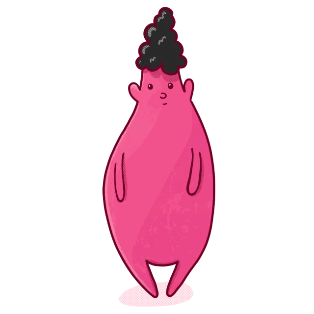 Blob character working at a computer
