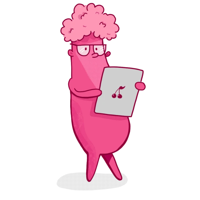 Blob character working at a computer