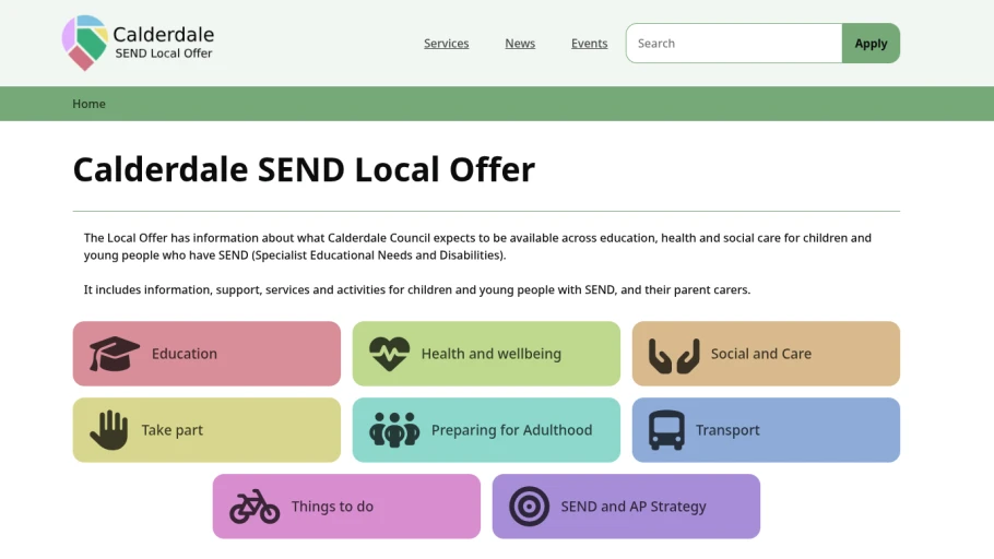 Home page of the Calderdale SEND Local Offer
