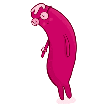 Magenta blob in glasses with a hand on its head, looking puzzled