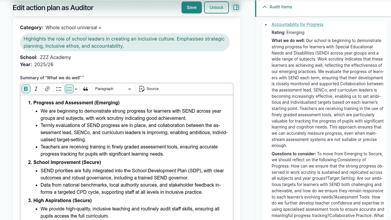 Belong screenshot: writing an action plan