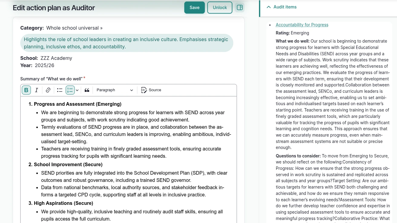 Belong screenshot: writing an action plan