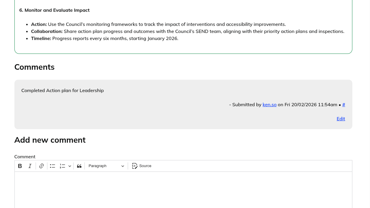 Belong screenshot: comments on an action plan