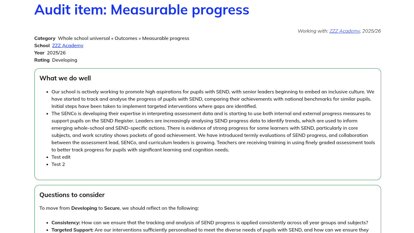 Belong screenshot: reading and sharing a finished audit