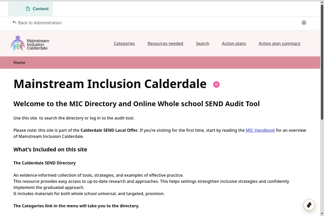 Screenshot of step 1, go to Mainstream Inclusion Calderdale | Calderdale MIC
