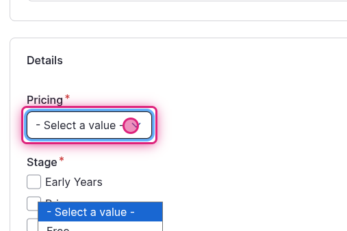 Screenshot of step 12, click on - Select a value -