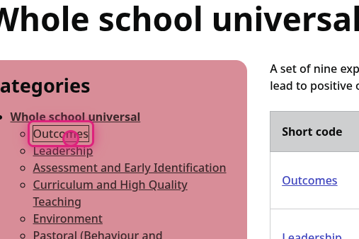 Screenshot of step 5, click on Outcomes