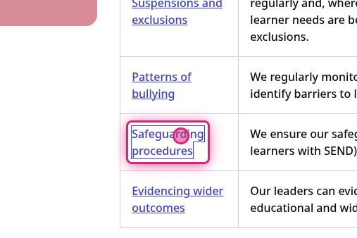 Screenshot of step 6, click on Safeguarding procedures