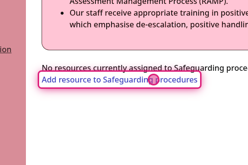Screenshot of step 7, click on Add resource to Safeguarding procedures