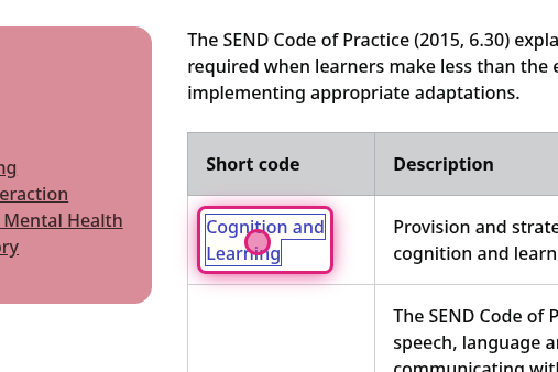 Screenshot of step 3, click on Cognition and Learning