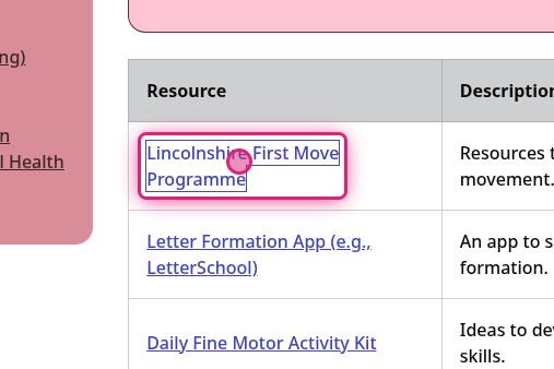 Screenshot of step 7, click on Lincolnshire First Move Programme
