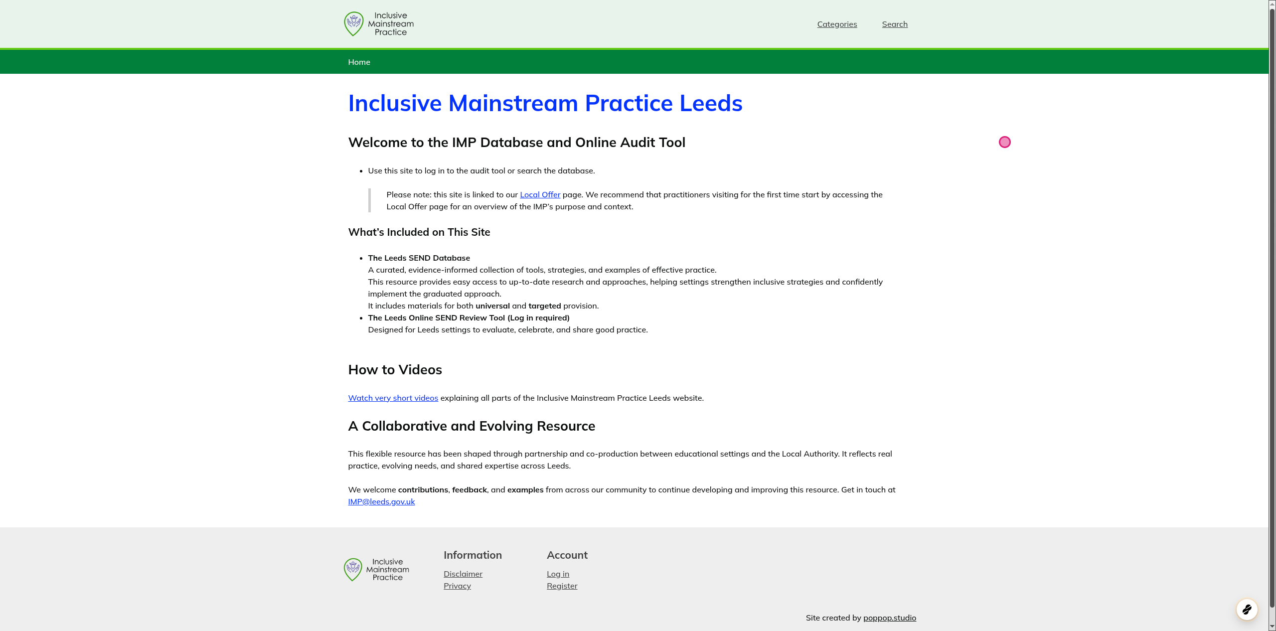 Screenshot of step 1, go to Inclusive Mainstream Practice Leeds | IMP