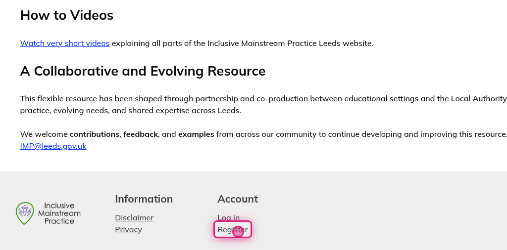 Screenshot of step 2, click on Register
