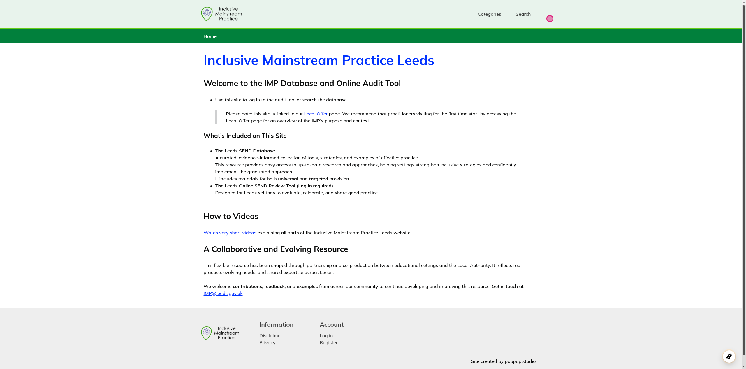 Screenshot of step 1, go to Inclusive Mainstream Practice Leeds | IMP