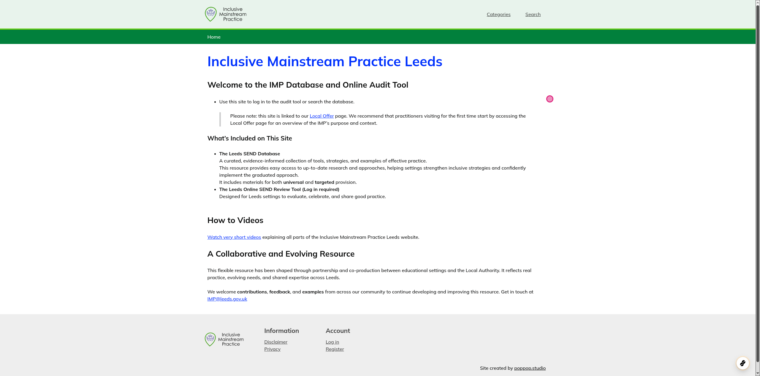 Screenshot of step 1, go to Inclusive Mainstream Practice Leeds | IMP