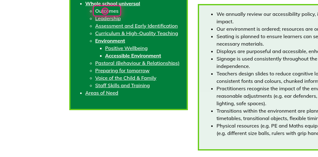 Screenshot of step 10, click on Outcomes