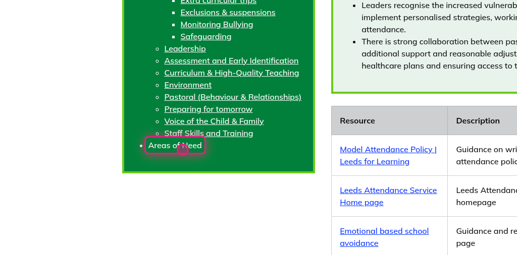 Screenshot of step 13, click on Areas of Need