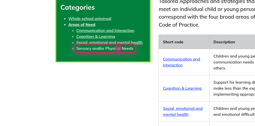 Screenshot of step 14, click on Sensory and/or Physical Needs