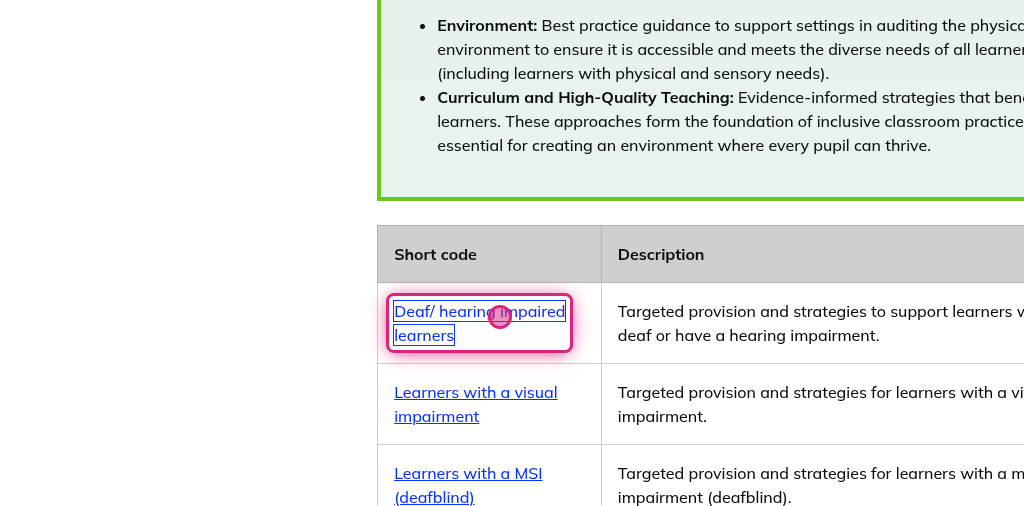 Screenshot of step 15, click on Deaf/ hearing impaired learners