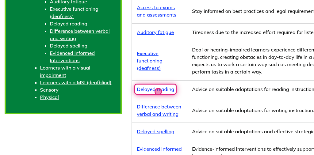 Screenshot of step 16, click on Delayed reading