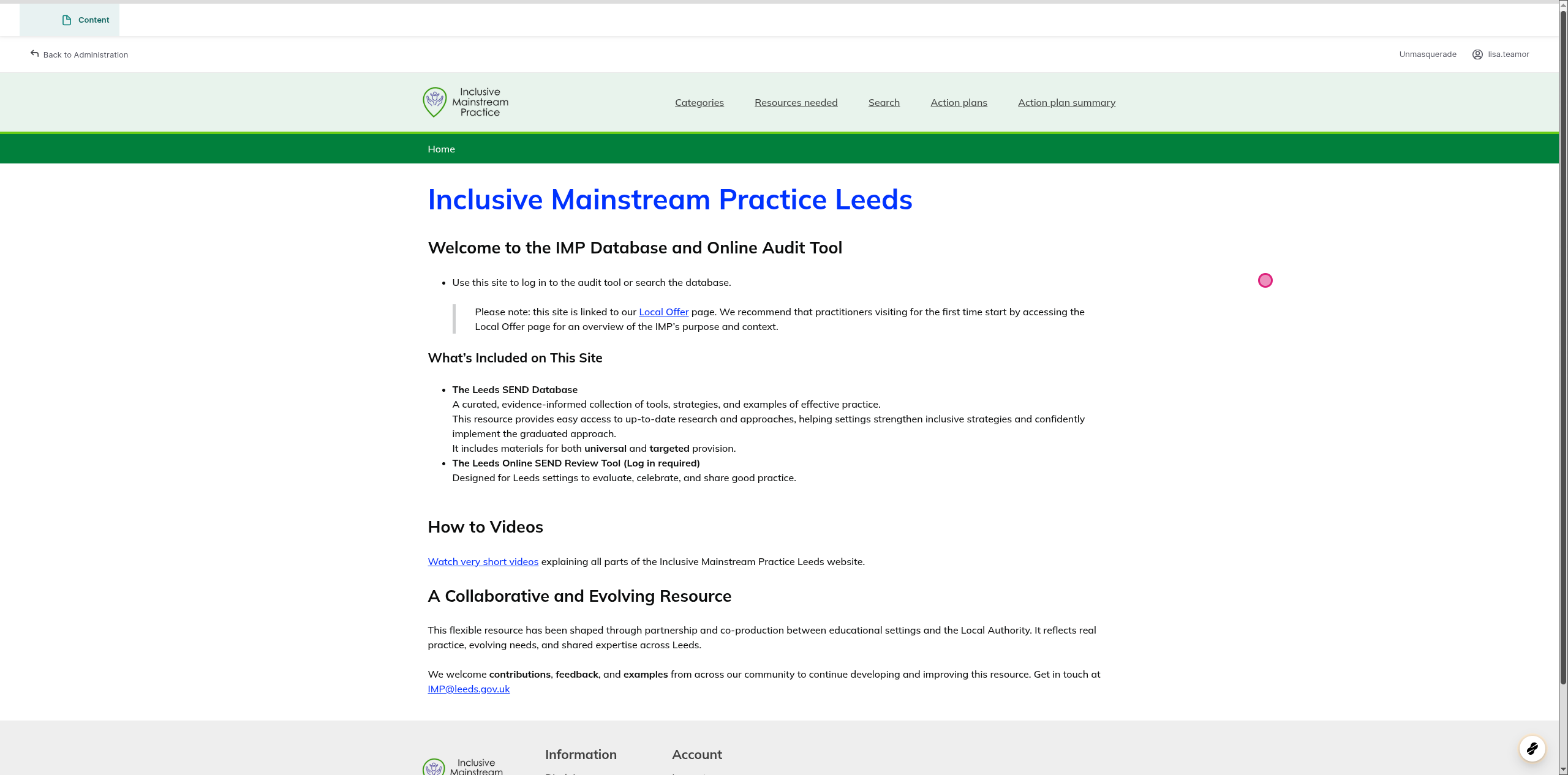 Screenshot of step 1, go to Inclusive Mainstream Practice Leeds | IMP