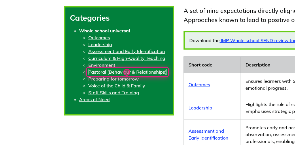Screenshot of step 4, click on Pastoral (Behaviour & Relationships)