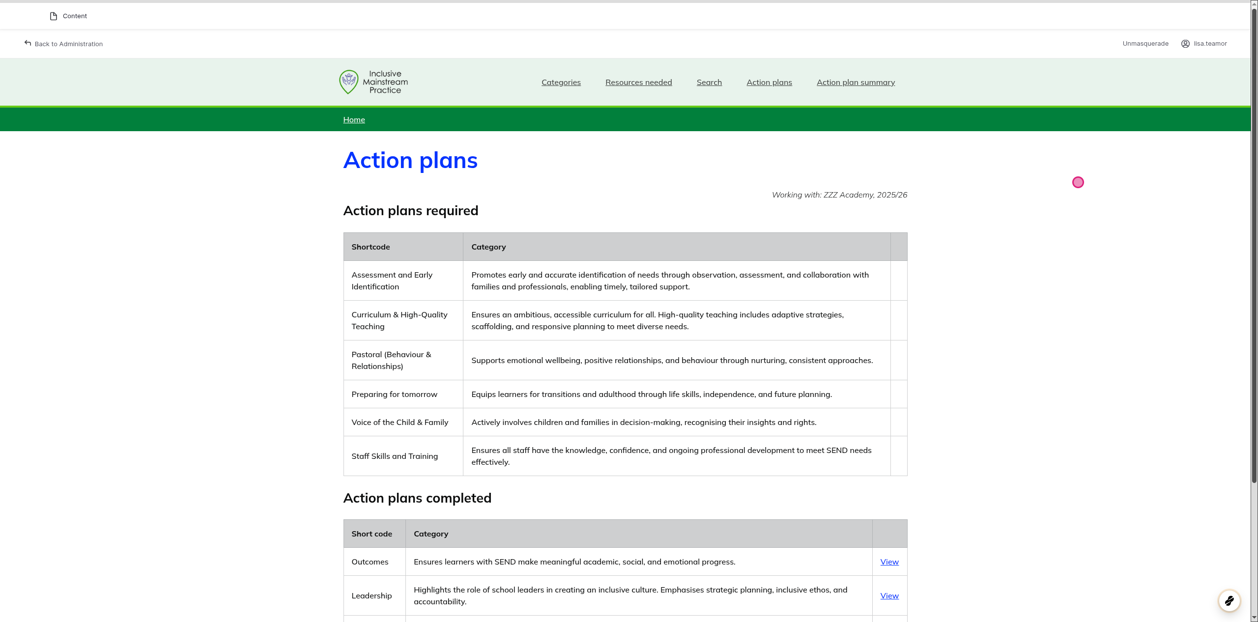 Screenshot of step 1, go to Action plans | IMP