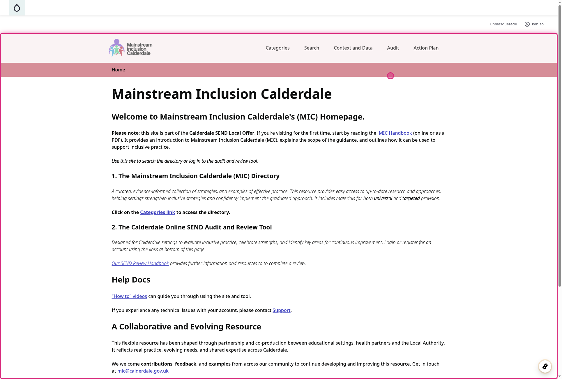 Screenshot of step 1, go to Mainstream Inclusion Calderdale | Calderdale MIC