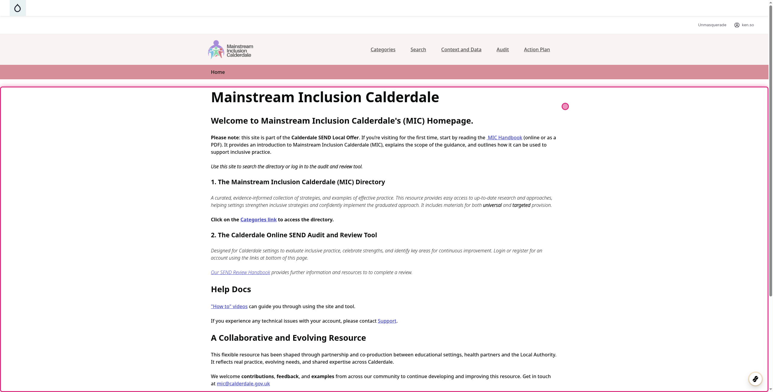 Screenshot of step 1, go to Mainstream Inclusion Calderdale | Calderdale MIC