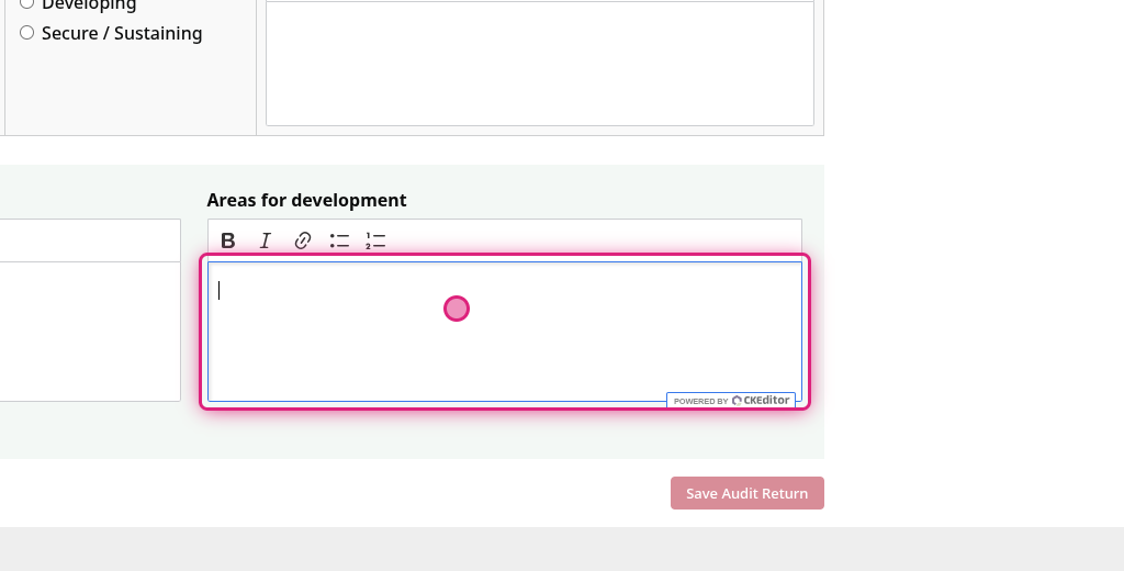 Screenshot of step 10, click on Areas for Development comments