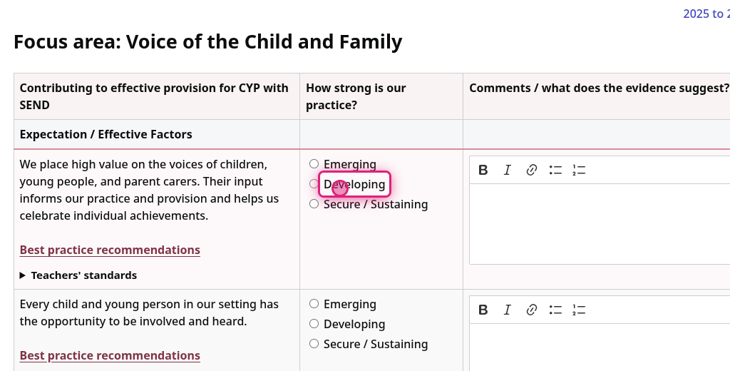 Screenshot of step 4, click on How strong is our practice