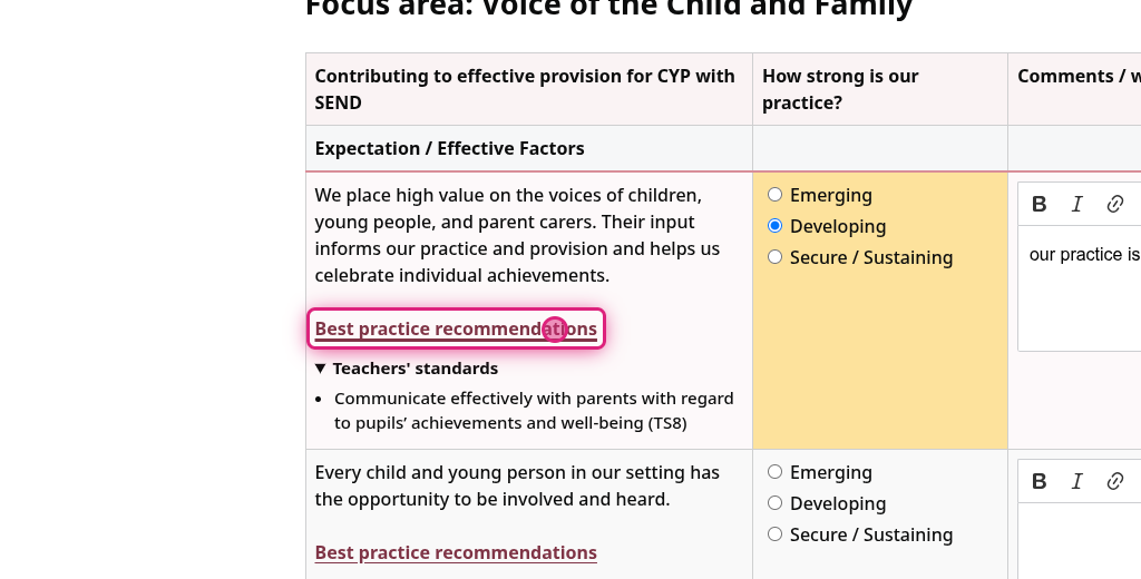 Screenshot of step 8, click on Best practice recommendations