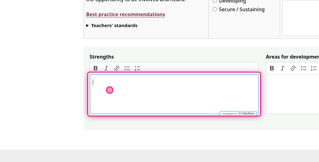 Screenshot of step 9, click on Strengths comments