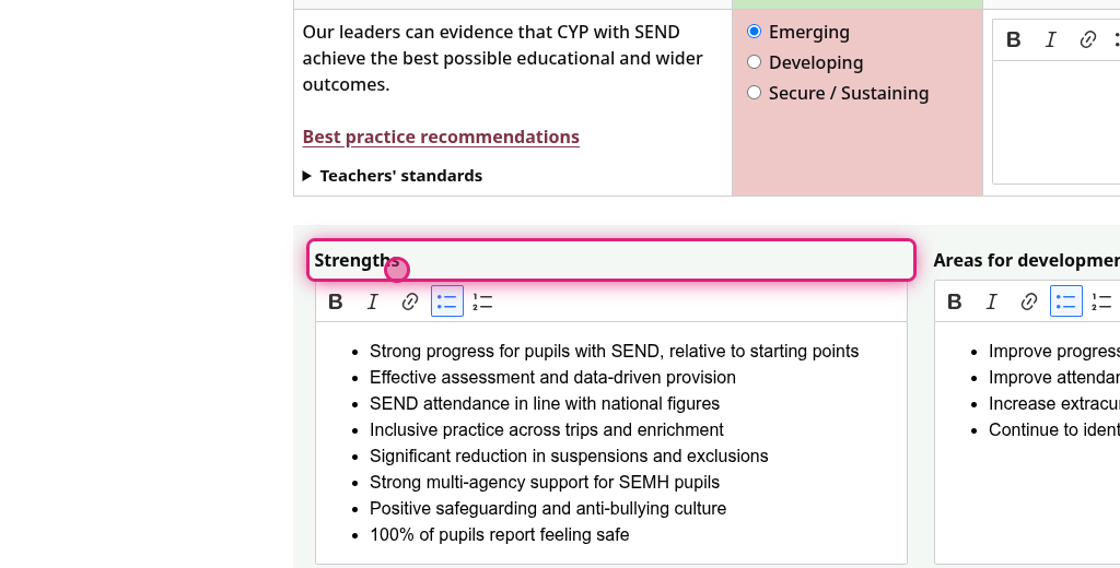 Screenshot of step 2, check Strengths are completed