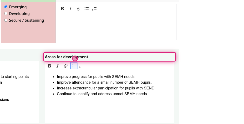 Screenshot of step 3, check Areas for development are completed