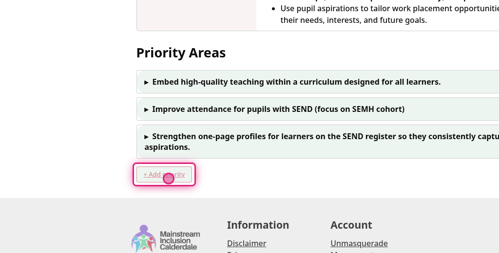 Screenshot of step 5, click on + Add priority