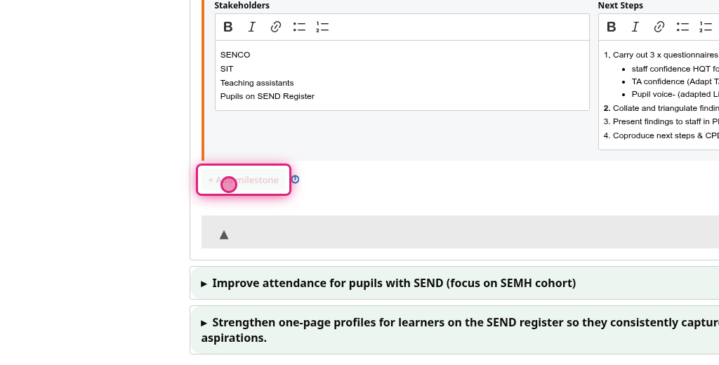 Screenshot of step 3, click on Add milestone