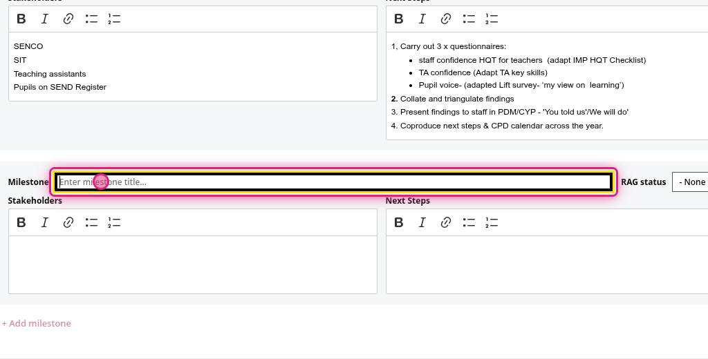 Screenshot of step 4, add a title for the Milestone
