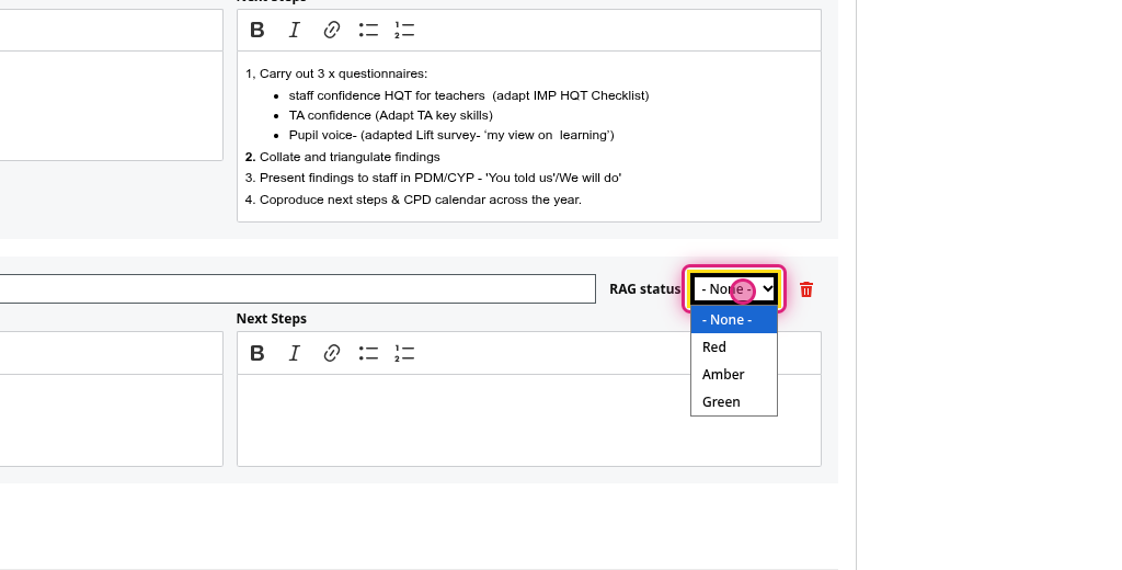 Screenshot of step 7, add the RAG status