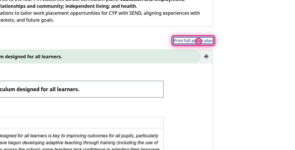 Screenshot of step 2, click on Print full action plan