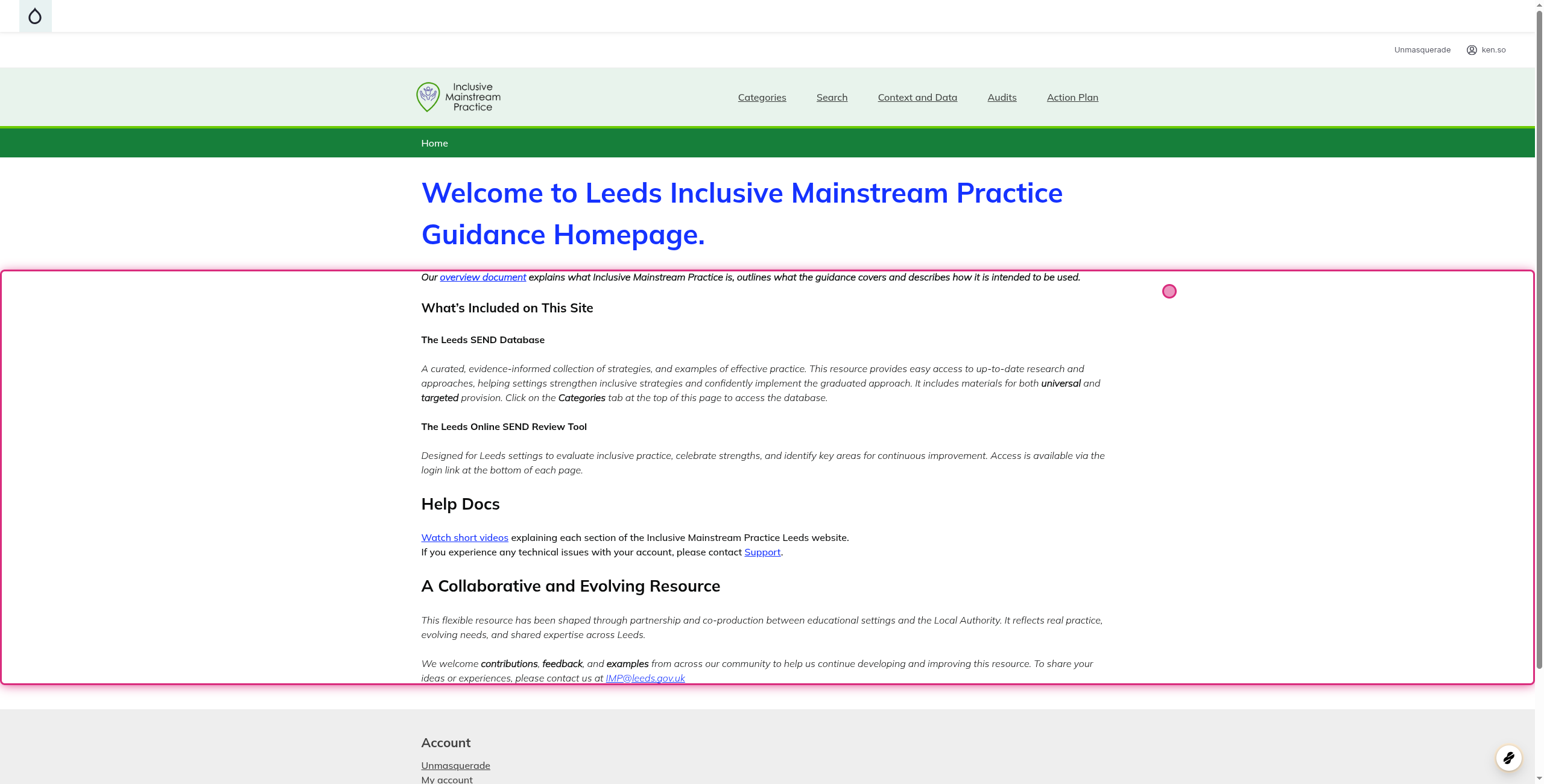 Screenshot of step 1, go to Inclusive Mainstream Practice