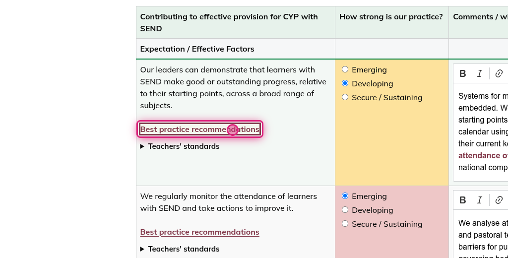 Screenshot of step 5, click on Best practice recommendations