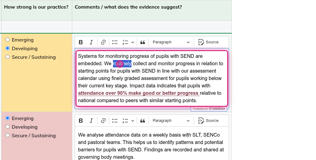 Screenshot of step 9, select one or more words to create a link