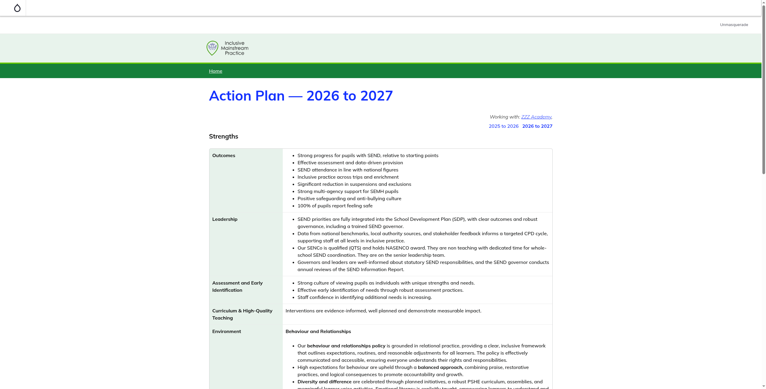 Screenshot of step 1, go to Action Plan — 2026 to 2027 | IMP