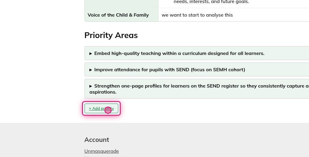 Screenshot of step 4, click on + Add priority