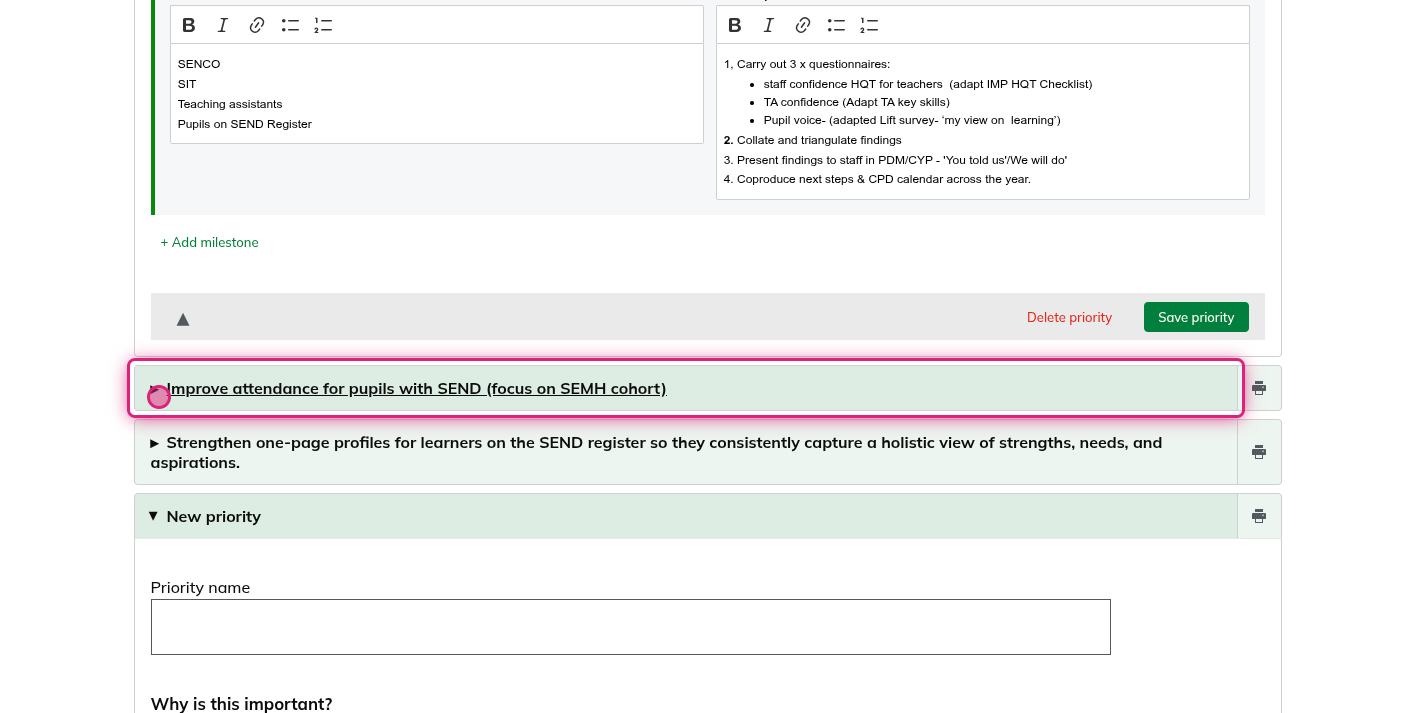 Screenshot of step 2, click on the Priority to open it