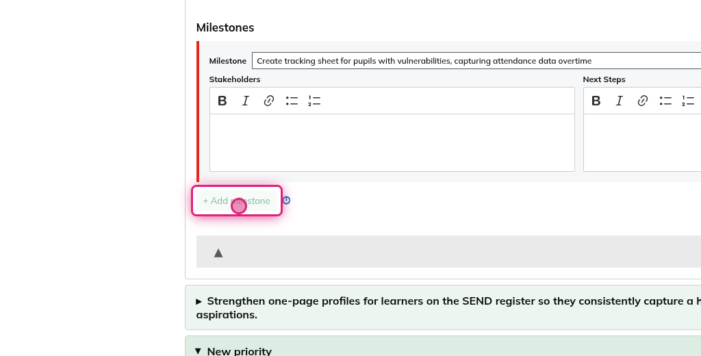 Screenshot of step 3, click on + Add a milestone