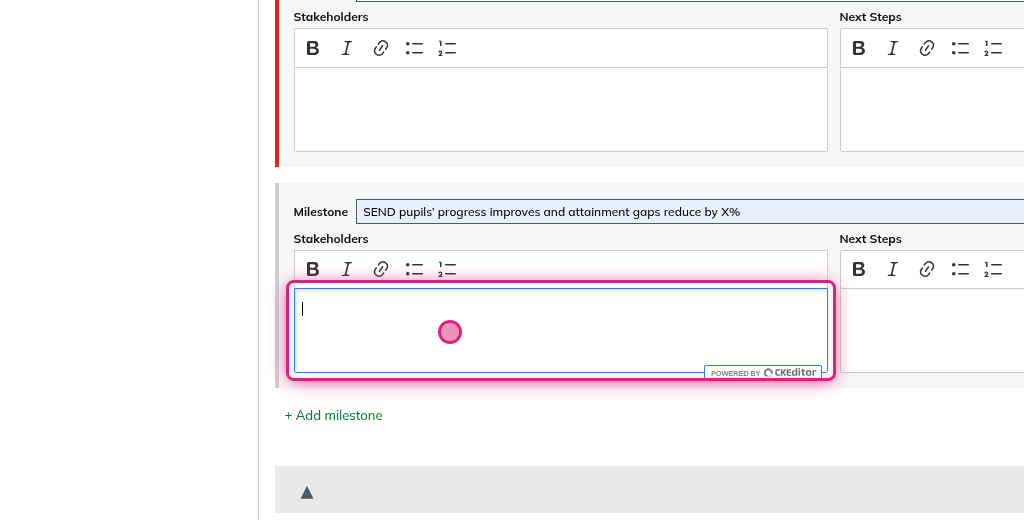 Screenshot of step 5, complete Stakeholders and Next Steps