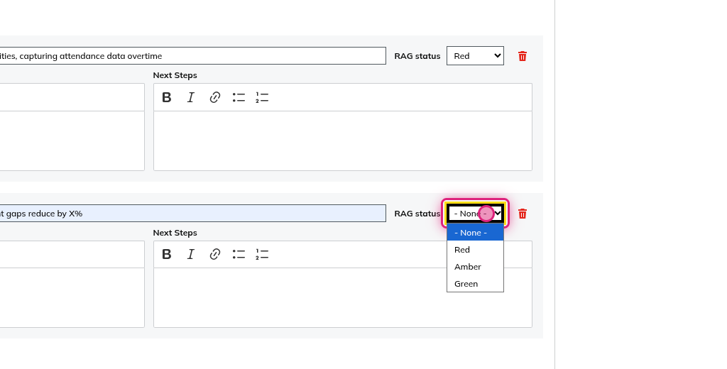 Screenshot of step 6, choose a RAG rating