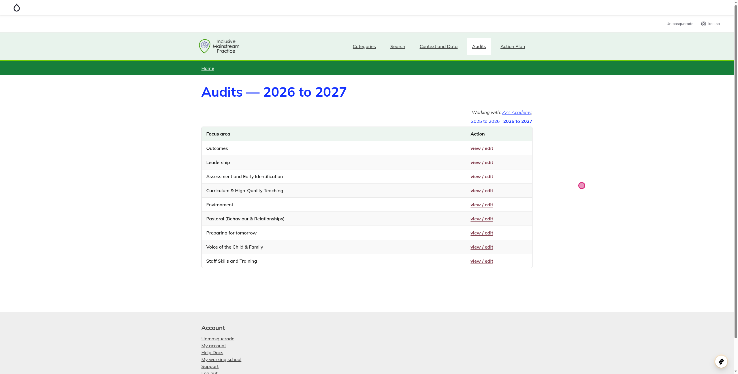Screenshot of step 1, go to Audits — 2026 to 2027 | IMP